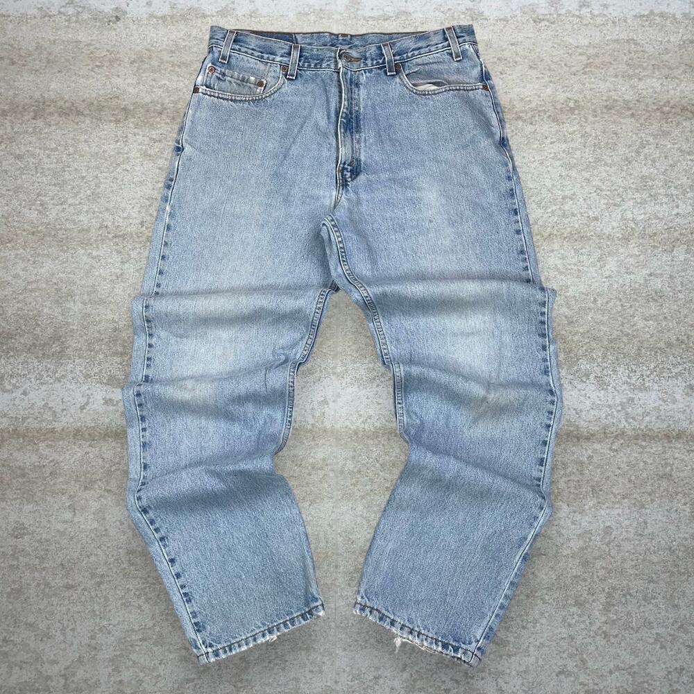 Vintage 90s Levis Jeans 550 36x34 Relaxed Fit Light Wash Denim Red Tab - Picture 2 of 6